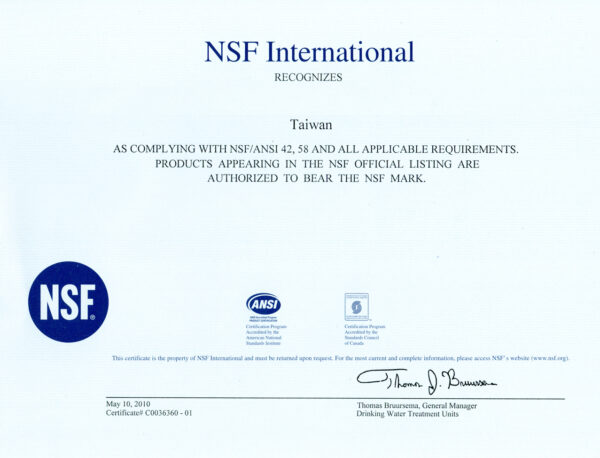 NSF-42 AND 58 證書-1-PP-無公司名 5微米纖維濾芯